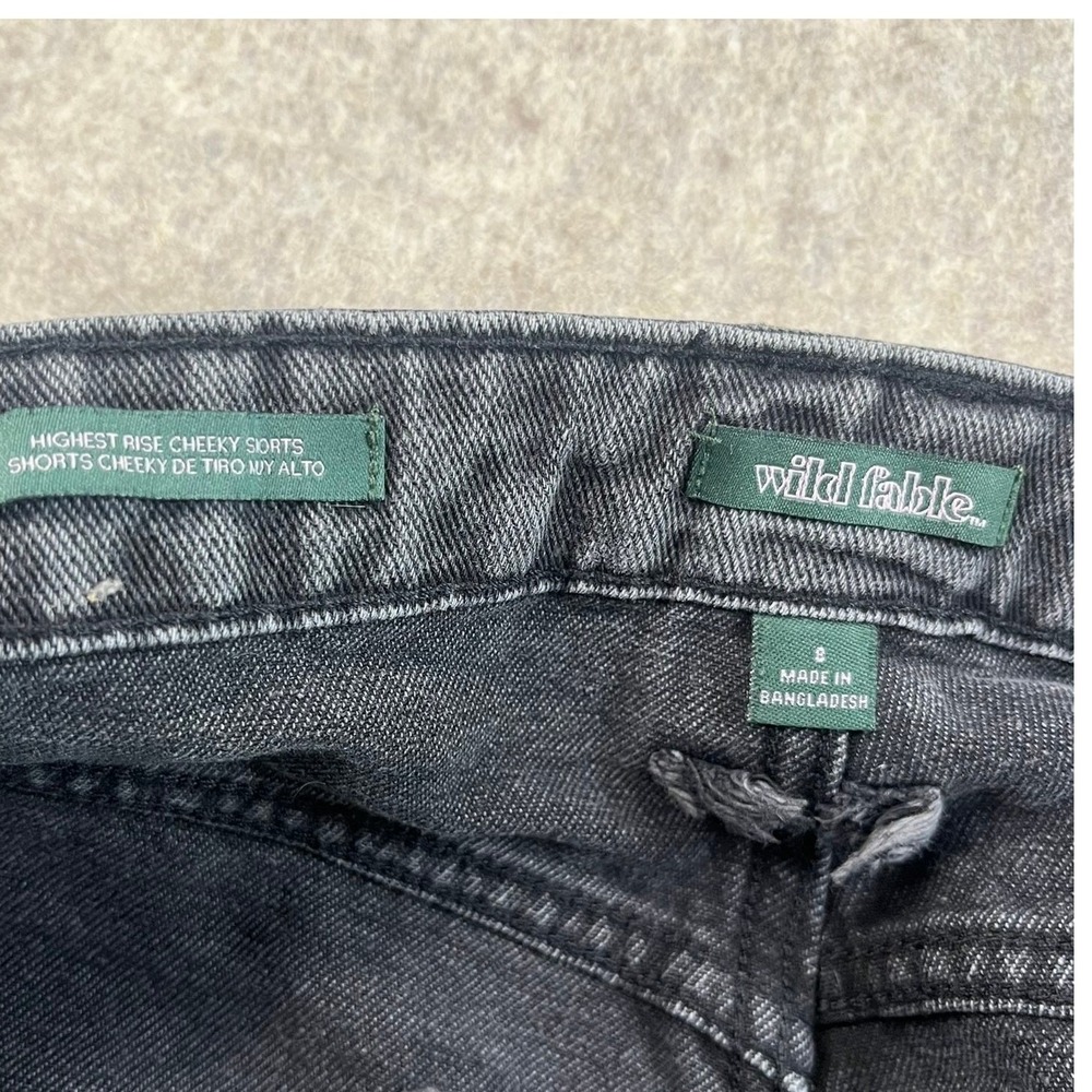 Wild Fable Highest Rise Cheeky Shorts Black Distressed Raw Hem Size 8 - Picture 5 of 7